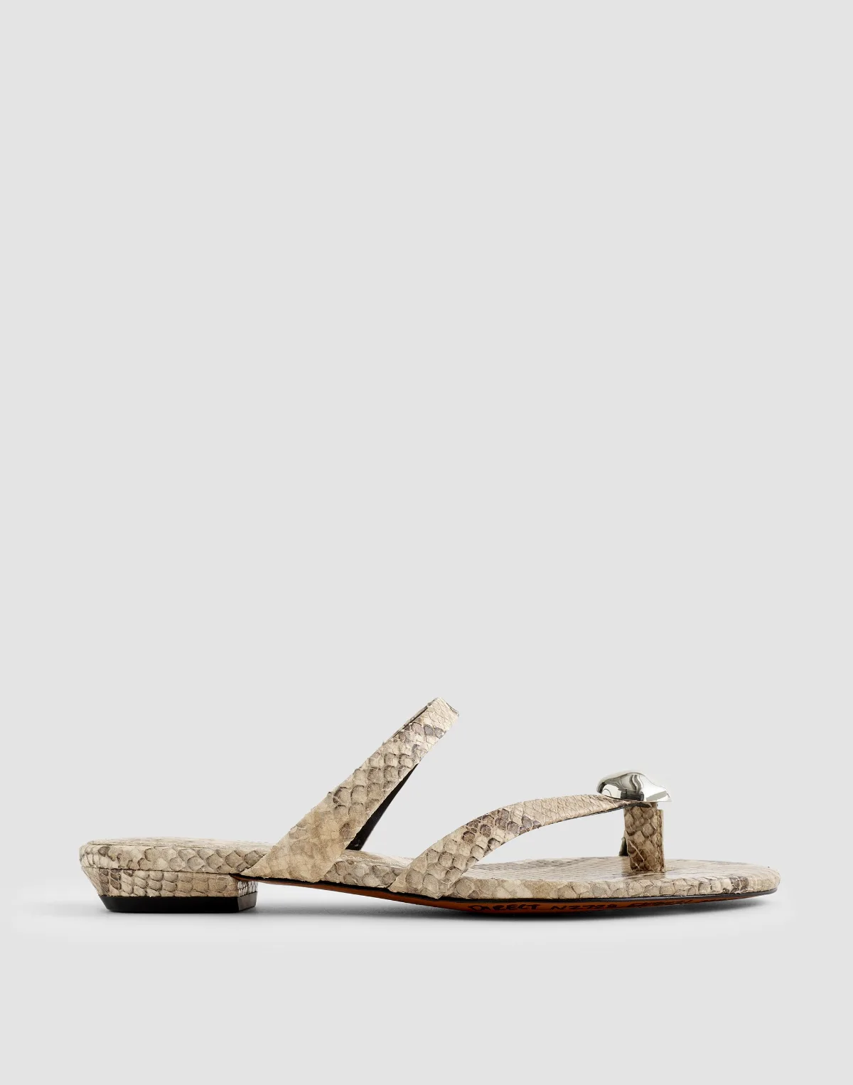 The Mila Sculpted Hardware Thong Slide Sandal in Stamped Leather