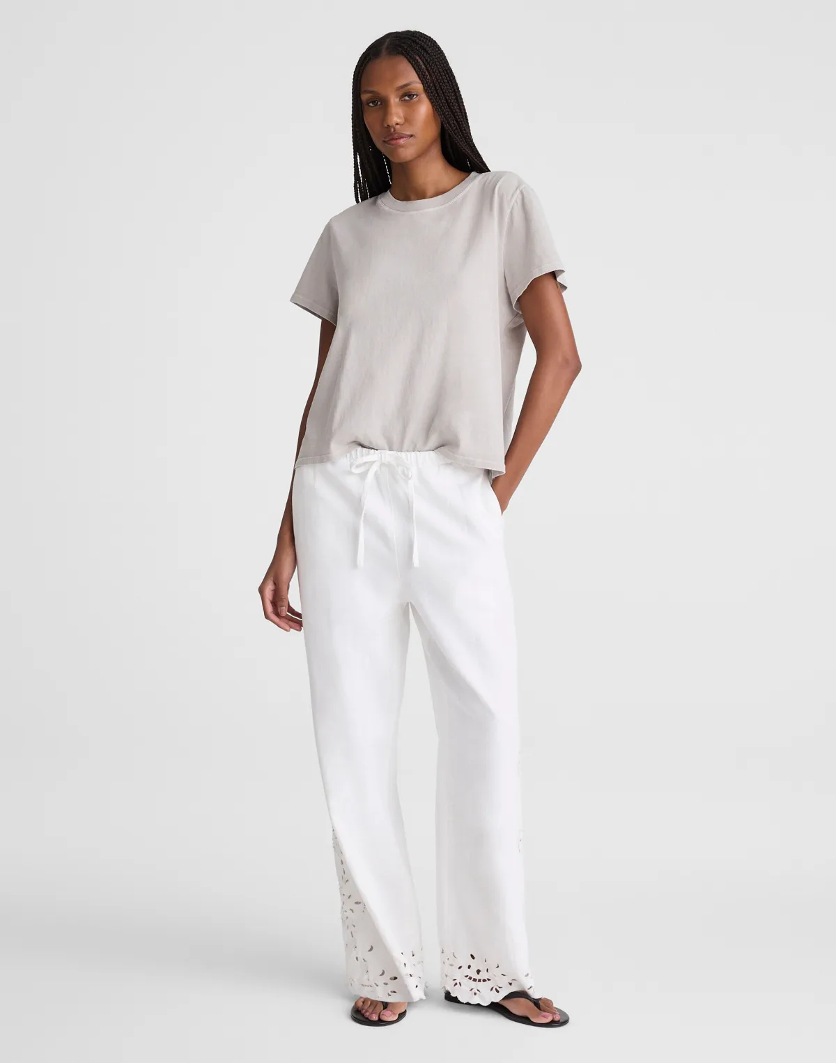Embroidered Denim Pull-On Pants by MW