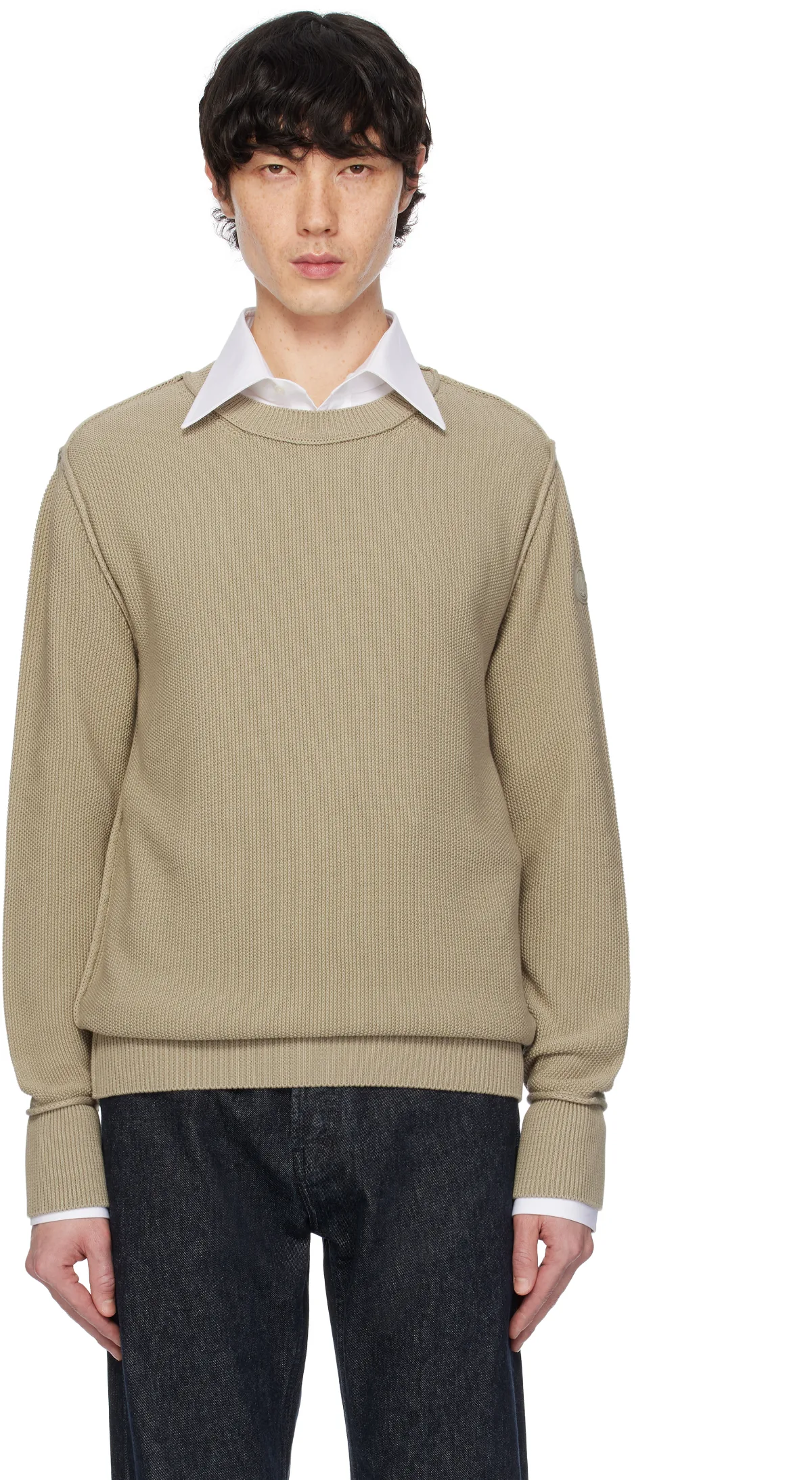 Beige Textured Cotton Sweater