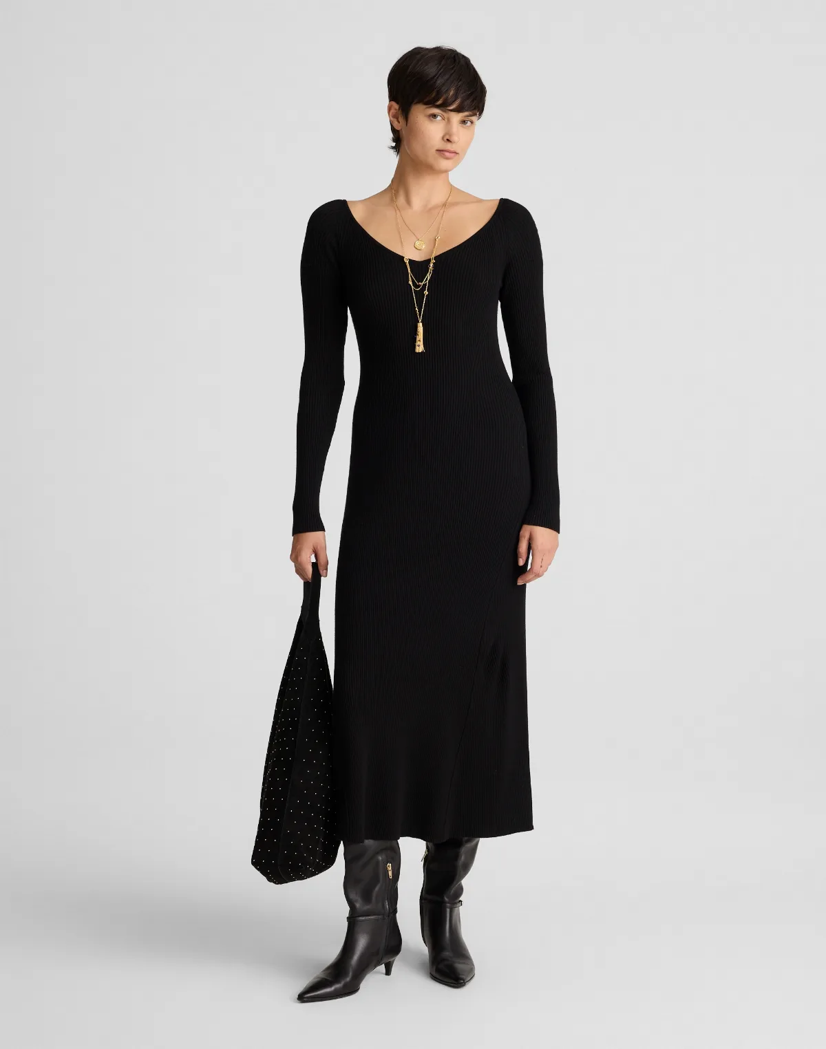 The Signature Knit V-Neck Midi Dress by MW