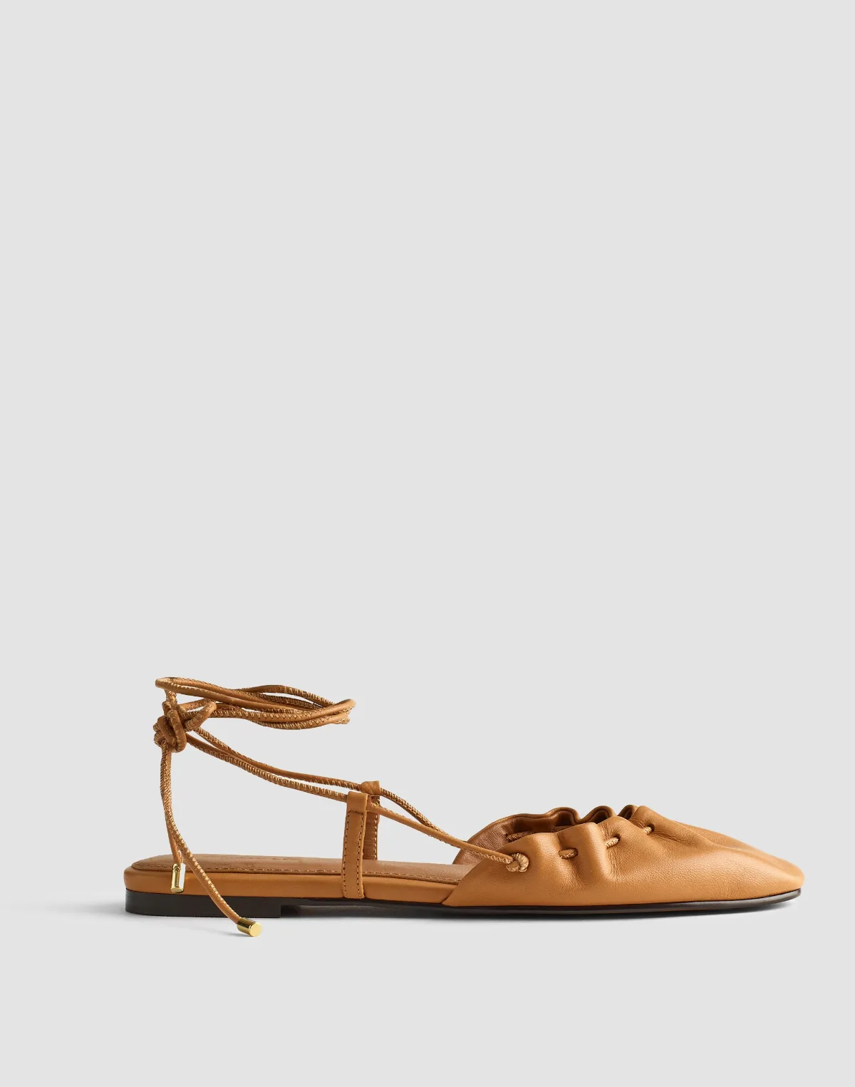 The Greta Ruched Ankle-Tie Flat in Leather by MW