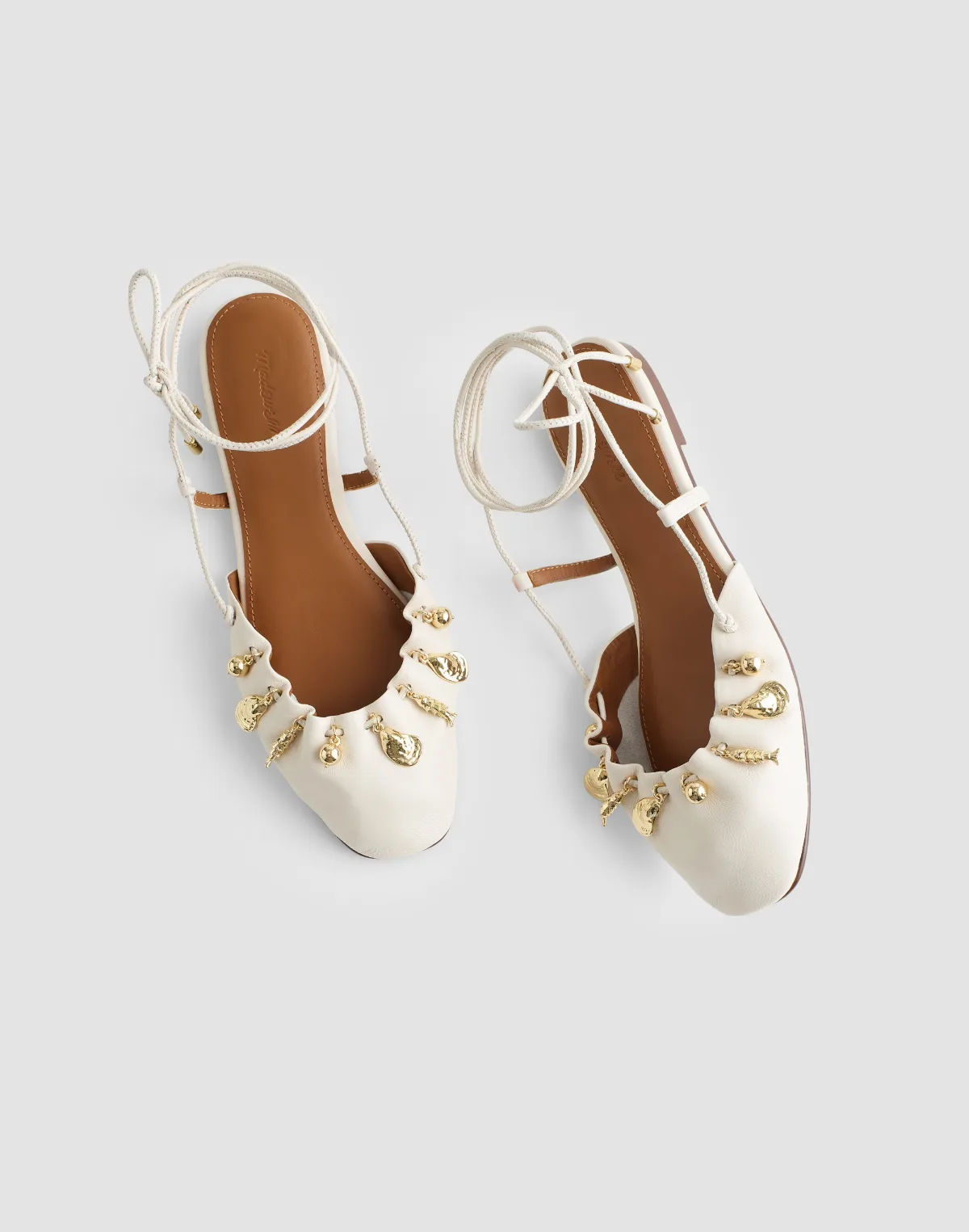 Madewell x Shopbop Greta Ruched Ankle-Tie Flat in Leather by MW