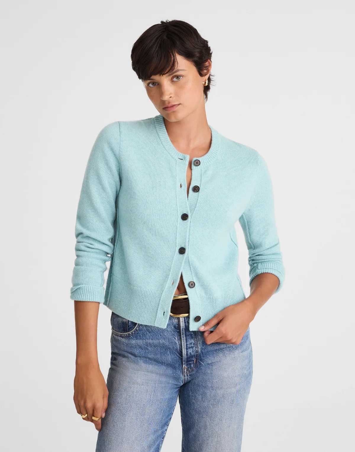 Cashmere Button-Front Cardigan Sweater