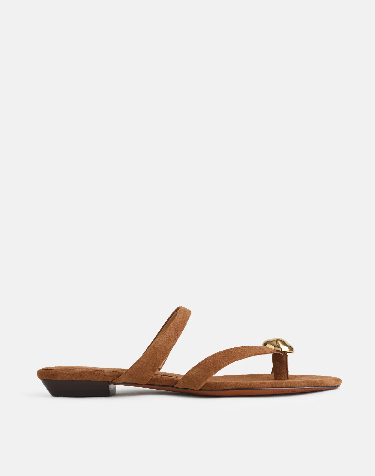 The Mila Sculpted Hardware Thong Slide Sandal in Suede by MW