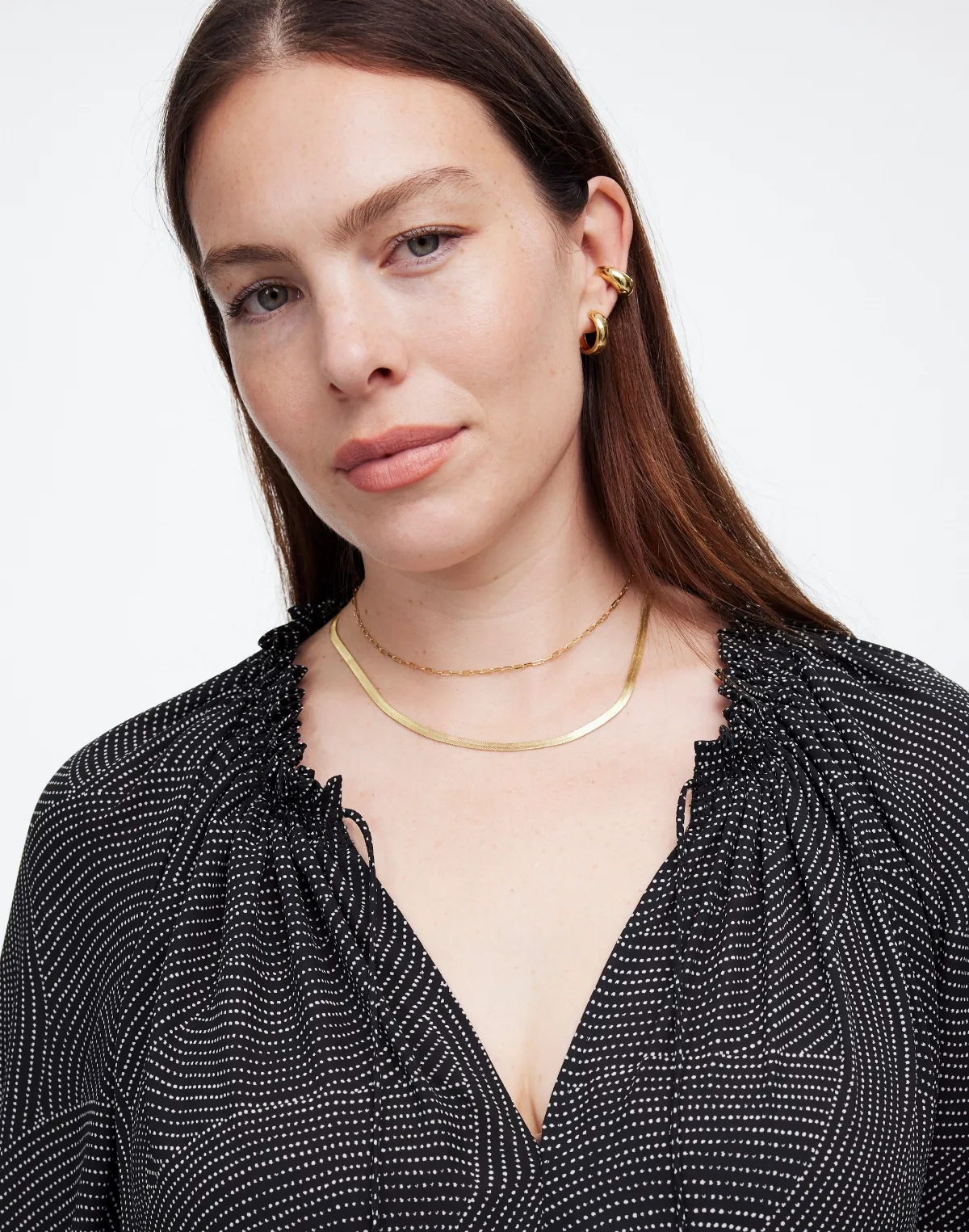 Tie-Neck Long-Sleeve Top in Dot by MW