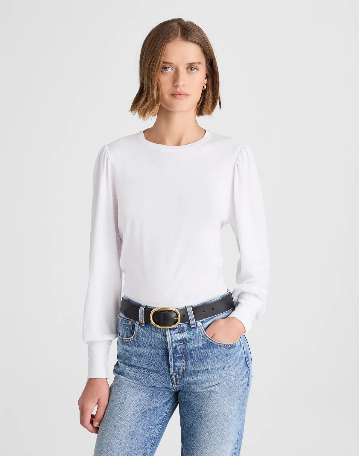 Smocked Long-Sleeve Top in Soft Slub by MW