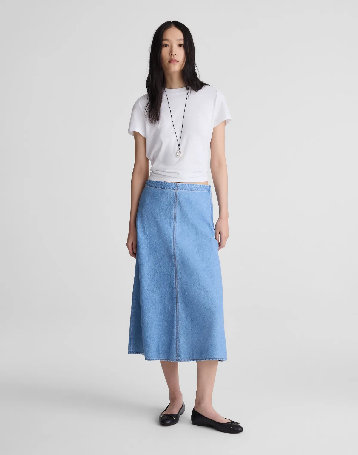 Airy Denim Slip Midi Skirt by MW