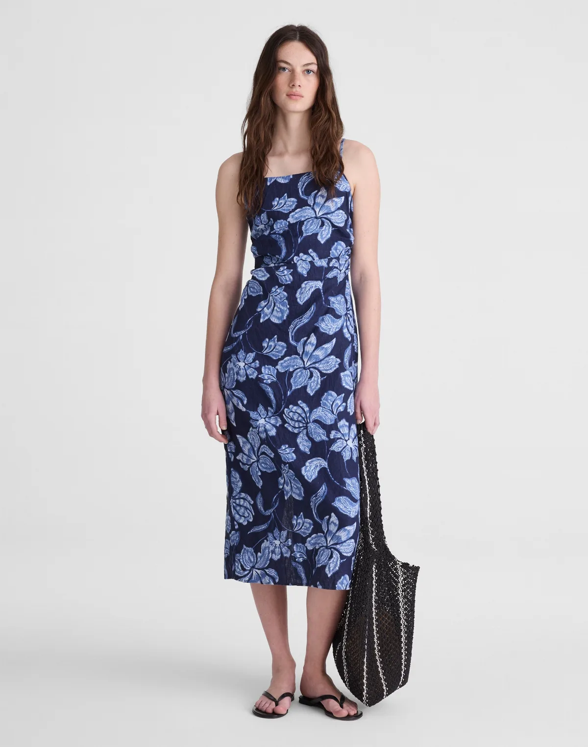 Ruched Squareneck Sleeveless Midi Dress