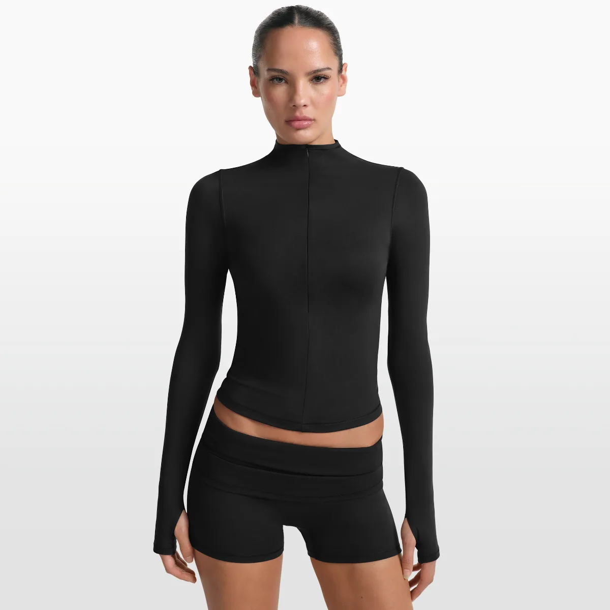 SKIMS Matte 1/2-Zip Mock-Neck Long-Sleeve Top
