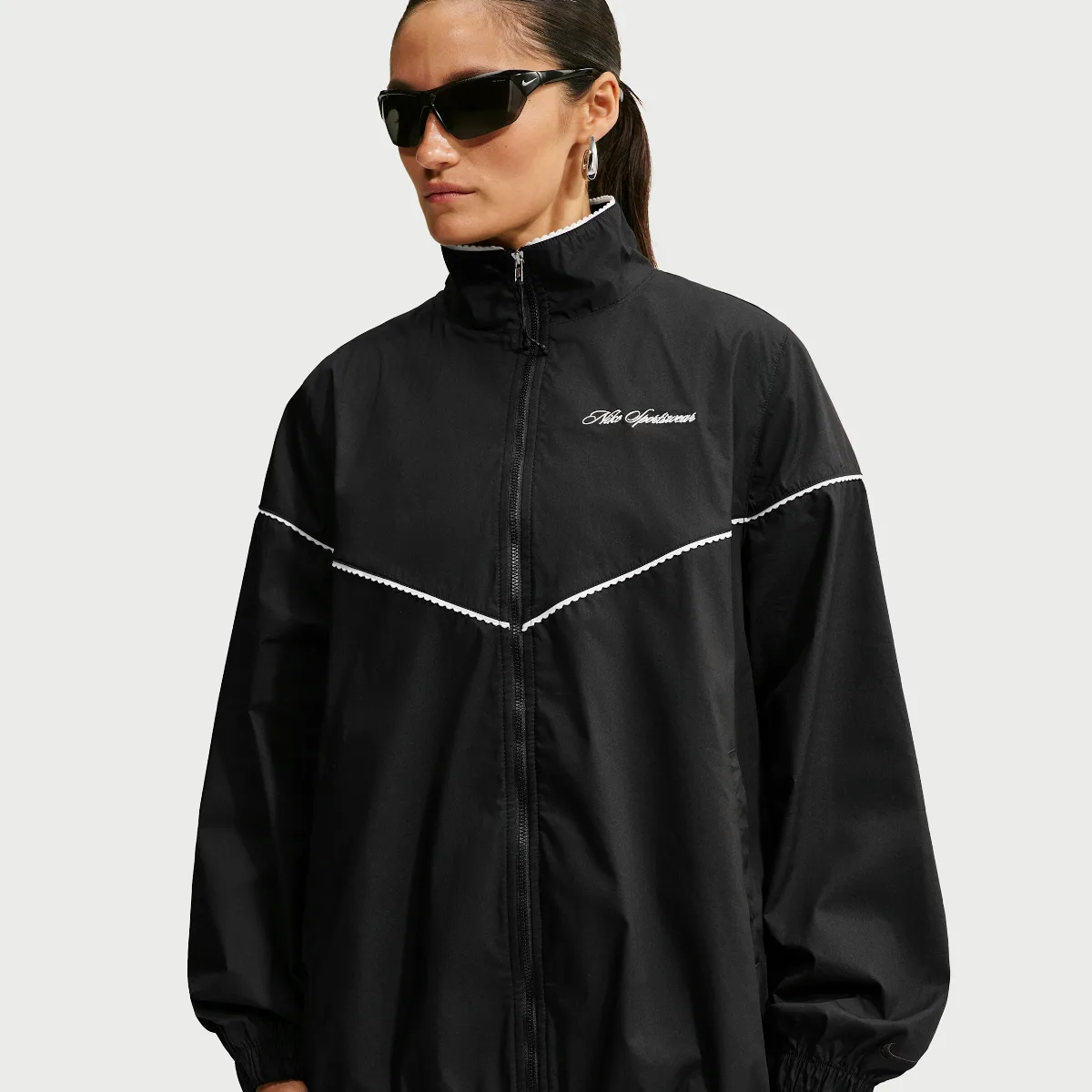 Nike Sportswear Oversized Scalloped-Trim Poplin Track Jacket