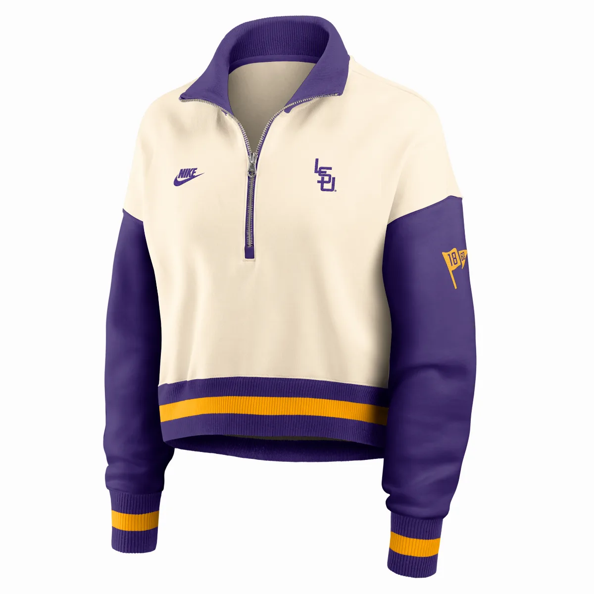 LSU Legacy College Cropped Oversized 1/4-Zip Crew by Nike