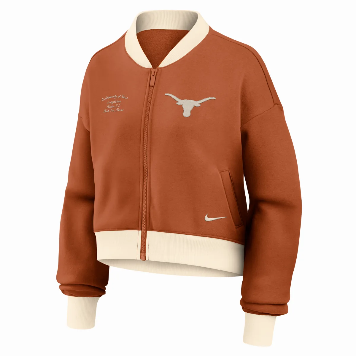Texas Academic College Oversized Cropped Full-Zip Bomber Jacket by Nike