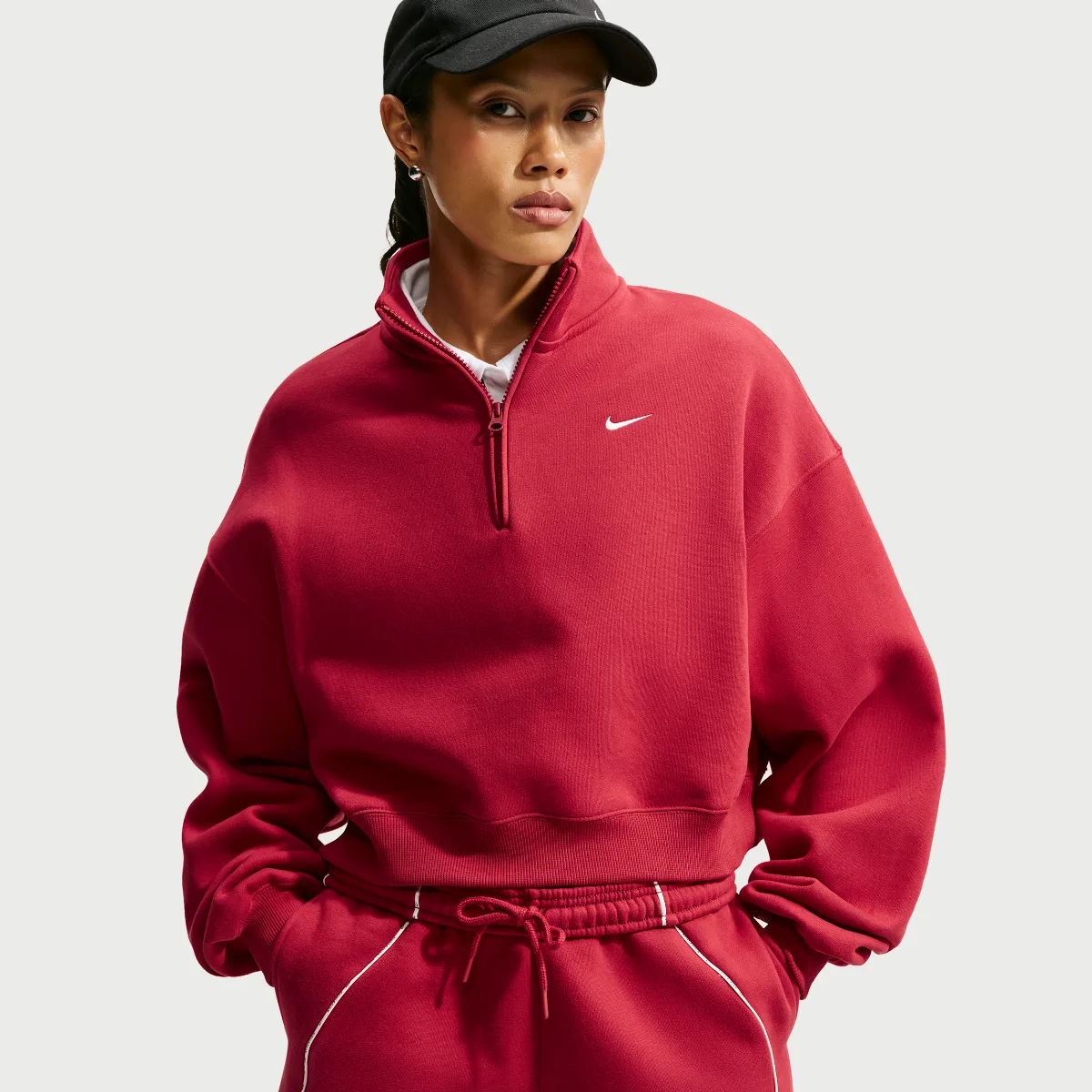 Studio Fleece Medium Weight Oversized 1/4-Zip Cropped Top