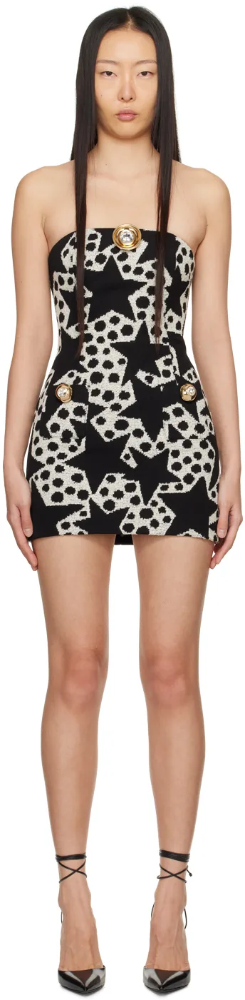 Black & Off-White Crystal Medallion Minidress by AREA