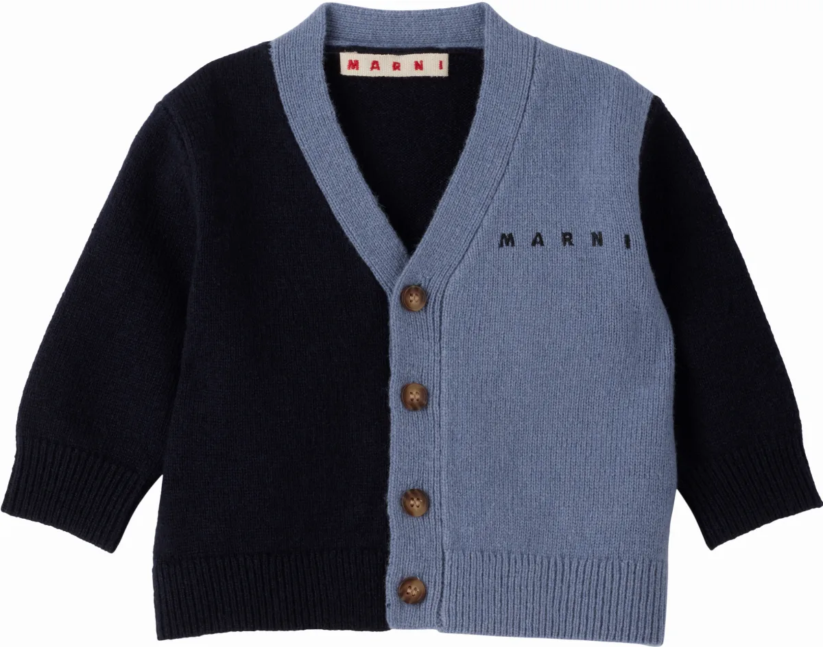 Baby Navy Embroidered Logo Cardigan by Marni