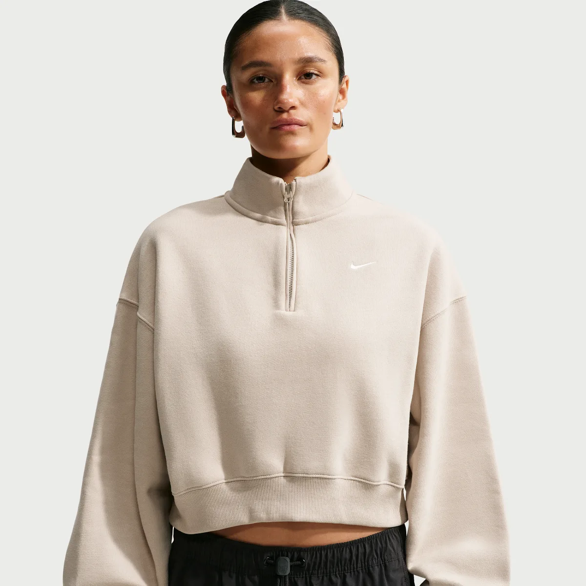 Studio Fleece Medium Weight Oversized 1/4-Zip Cropped Top