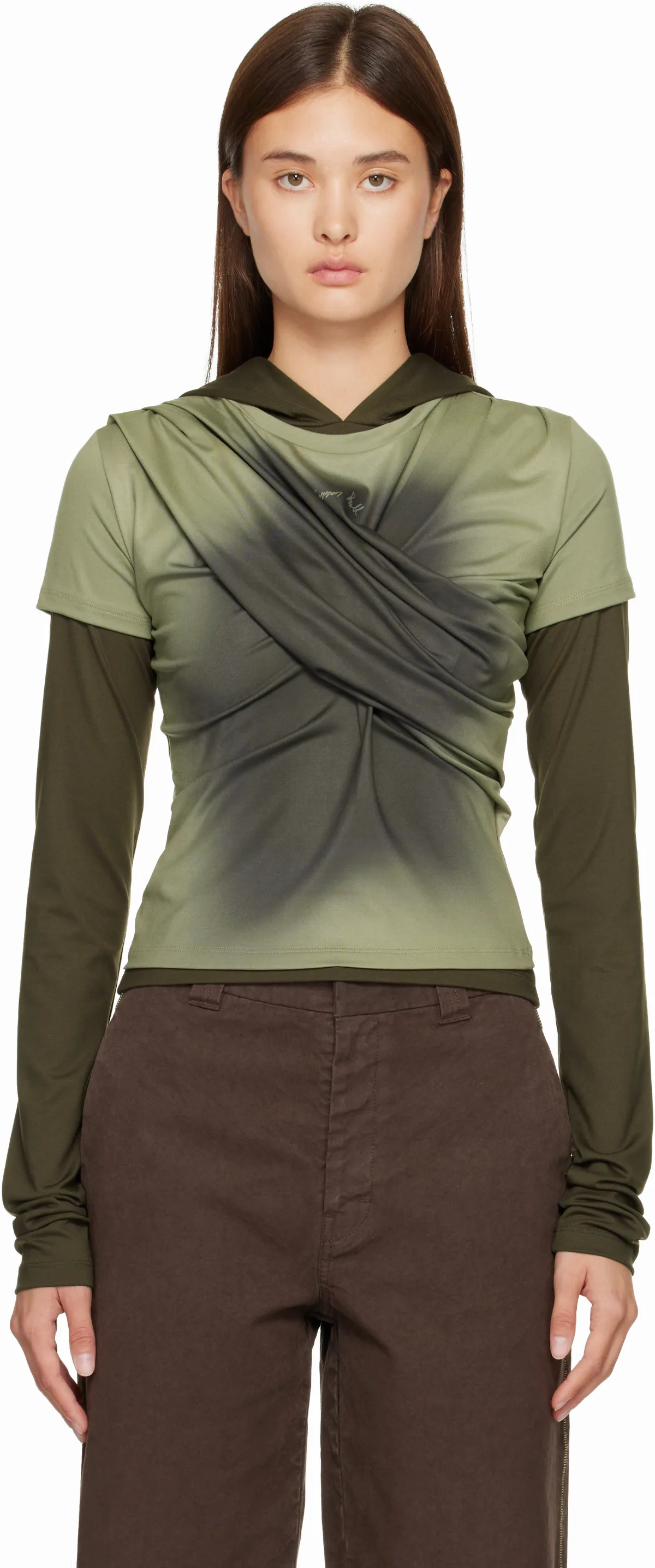 Khaki Gathered Jersey Hoodie & T-shirt Set by Andersson Bell