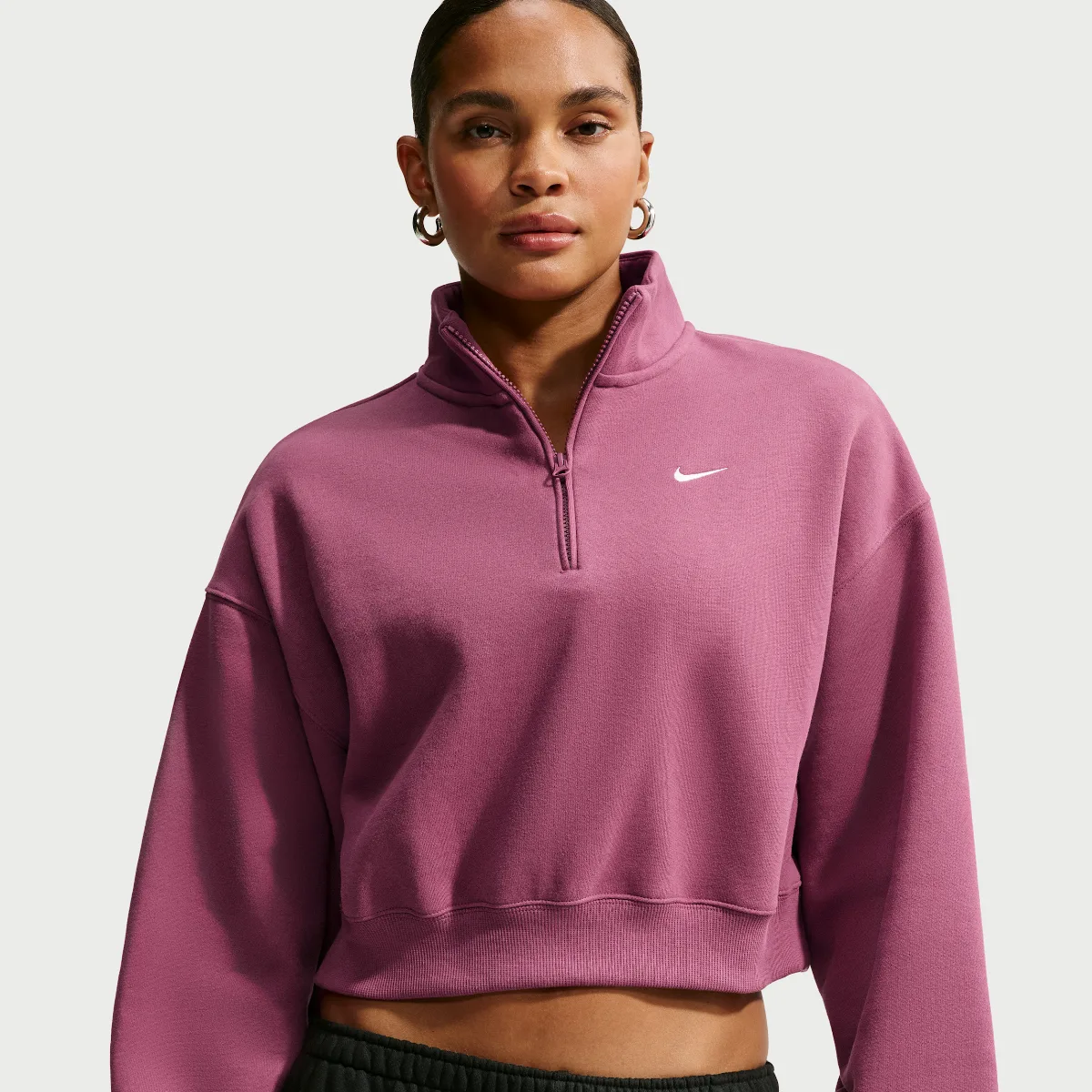 Studio Fleece Medium Weight Oversized 1/4-Zip Cropped Top