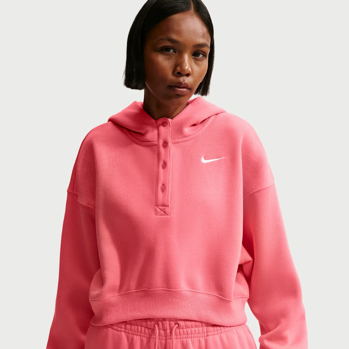 Nike Sportswear Phoenix Fleece Oversized Cropped Henley Hoodie by Nike