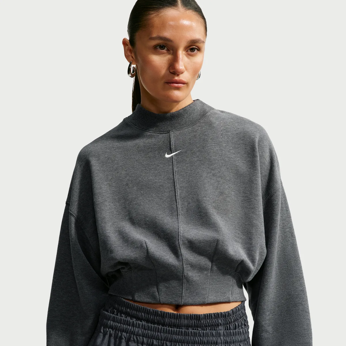 Studio Fleece Lightweight "French Terry" Oversized Cropped Pleated Crew