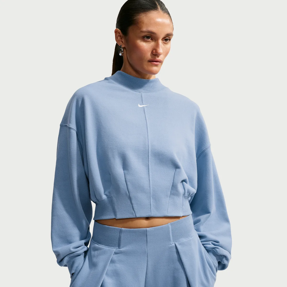 Studio Fleece Lightweight "French Terry" Oversized Cropped Pleated Crew