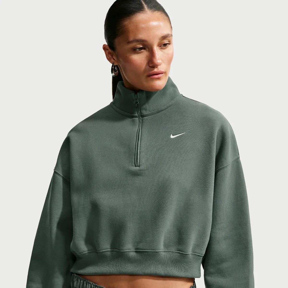 Studio Fleece Medium Weight Oversized 1/4-Zip Cropped Top