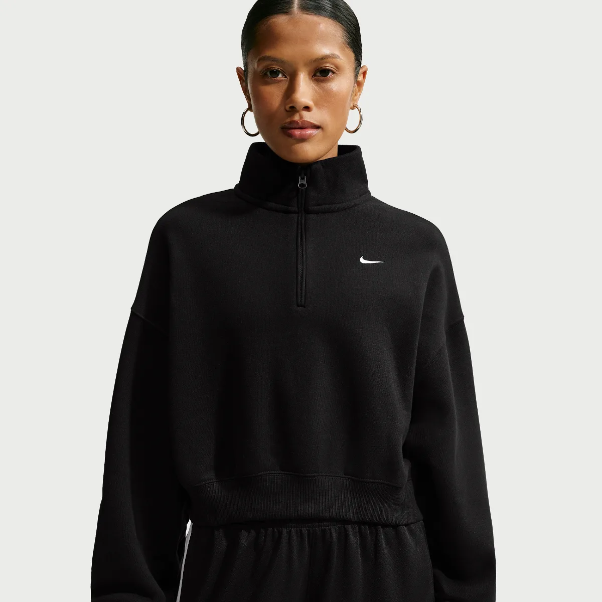 Studio Fleece Medium Weight Oversized 1/4-Zip Cropped Top
