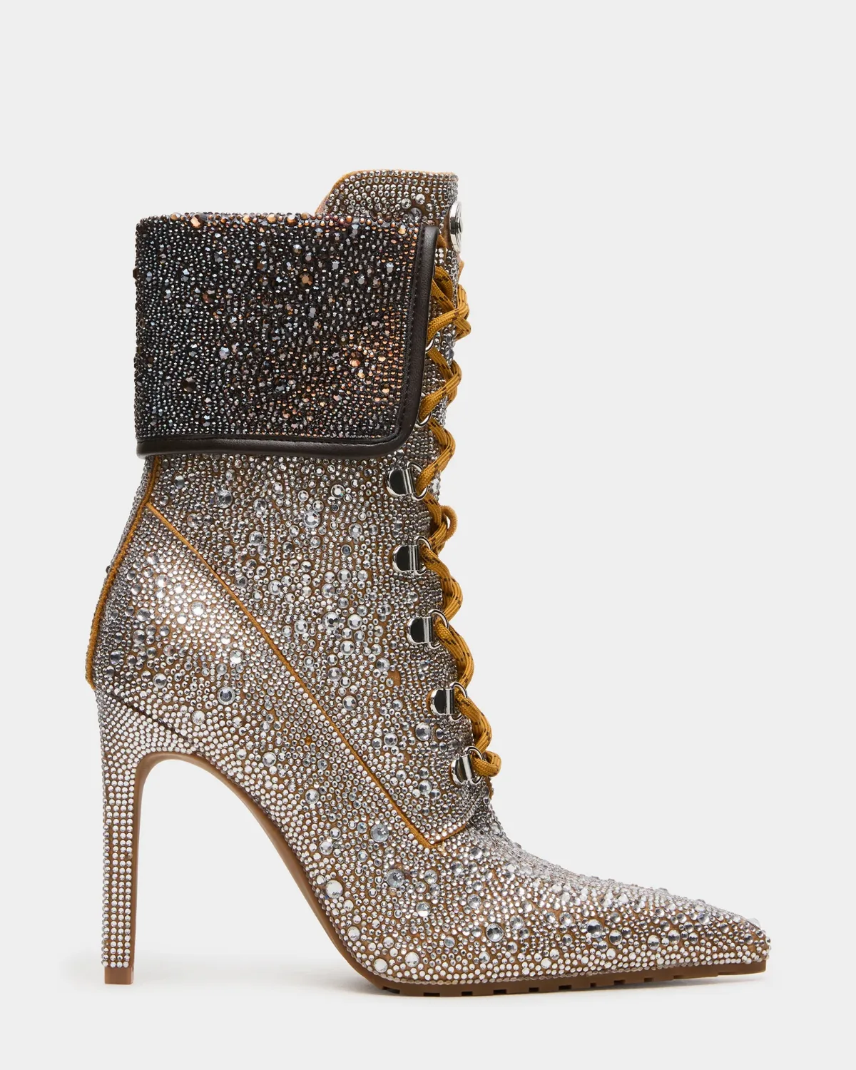Morals Silver Rhinestones Lace-Up Booties - Leather by Steve Madden