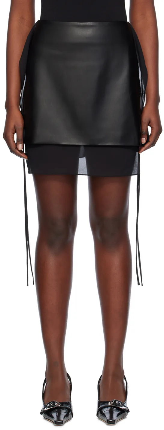 Black Layered Faux-Leather Miniskirt