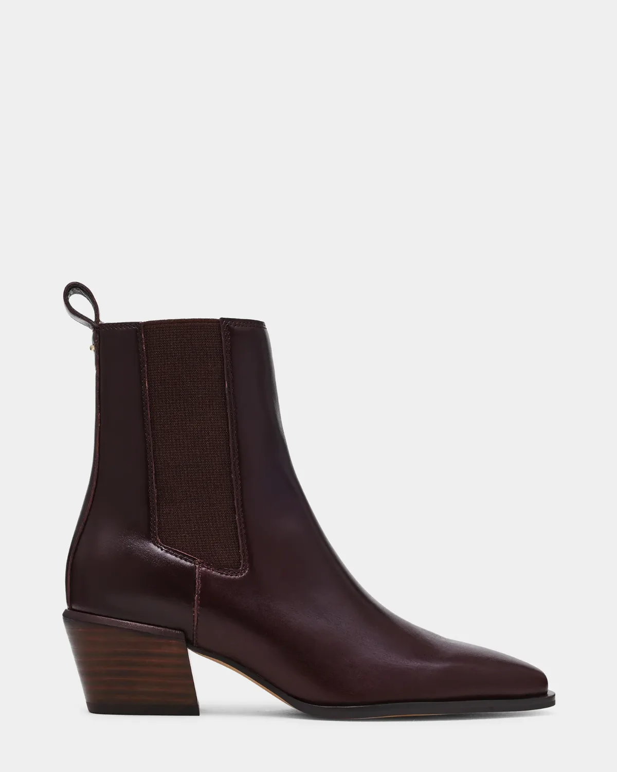 Daxen Dark Cherry Leather Block Heel Booties by Steve Madden