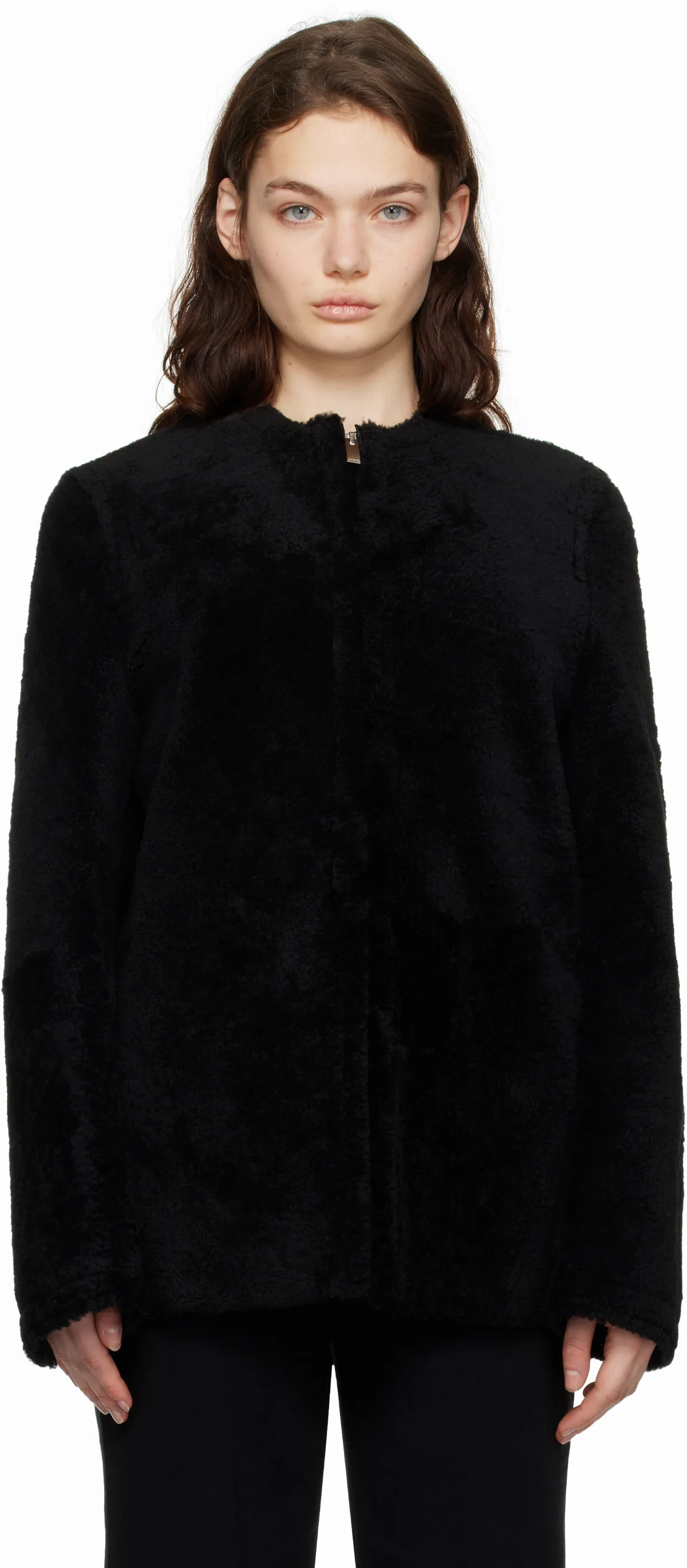 Black Zipped Teddy Shearling Jacket