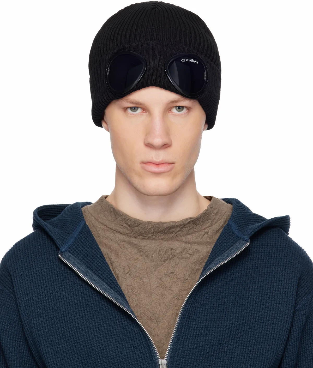 Black Cotton Goggle Beanie