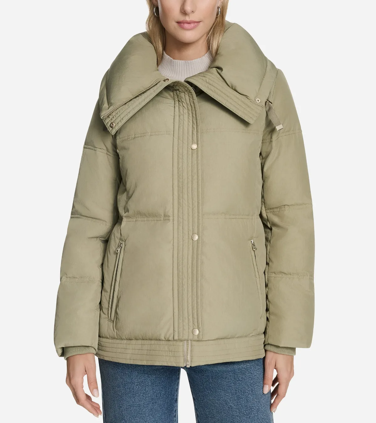 Twill Nylon Down Jacket with Trapunto Stitch Details by Cole Haan