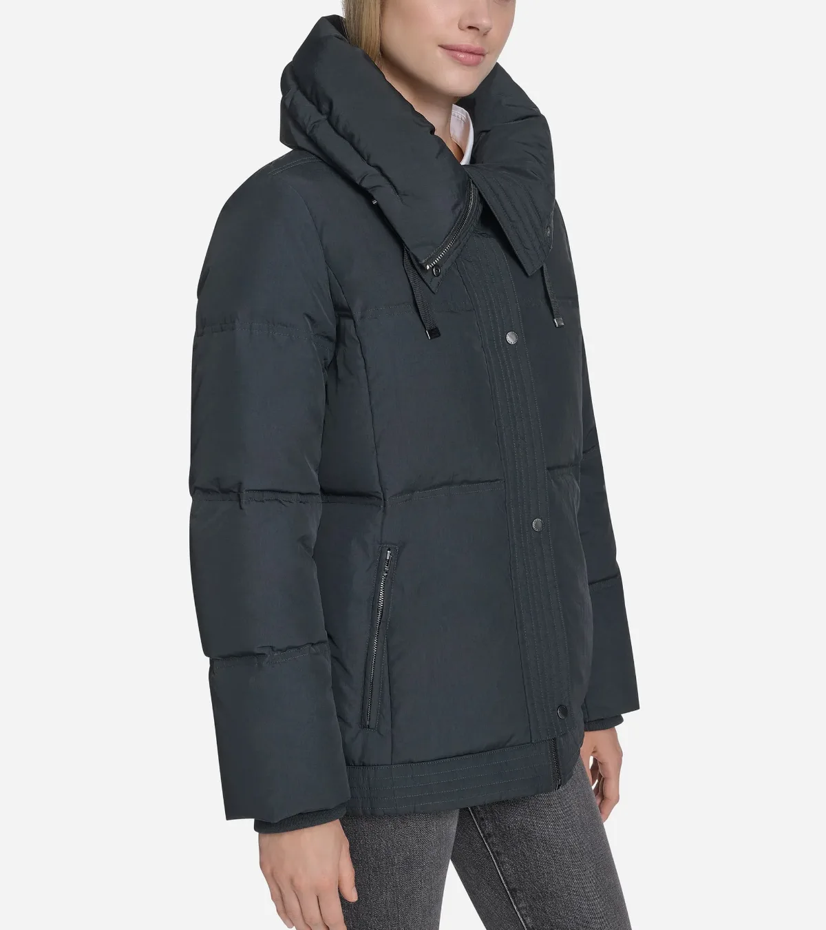 Twill Nylon Down Jacket with Trapunto Stitch Details