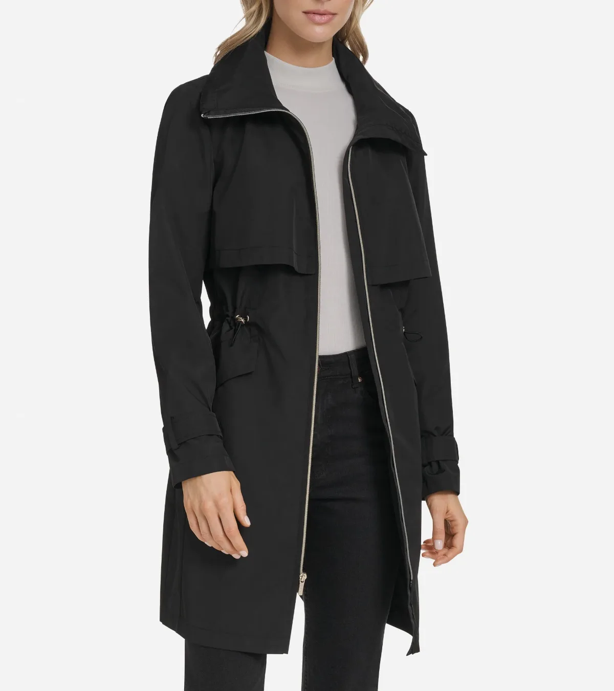 Zip Up Trench Coat with Stow Away Hood by Cole Haan