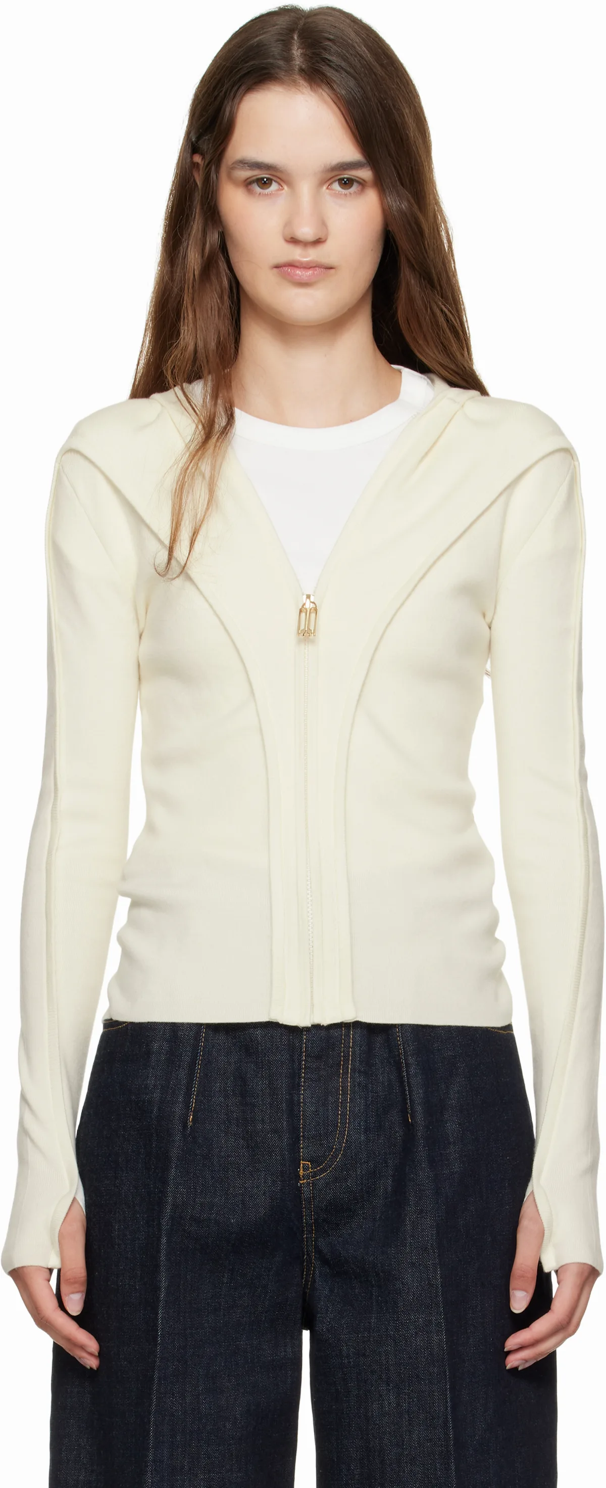 Beige Piping Detail Hoodie