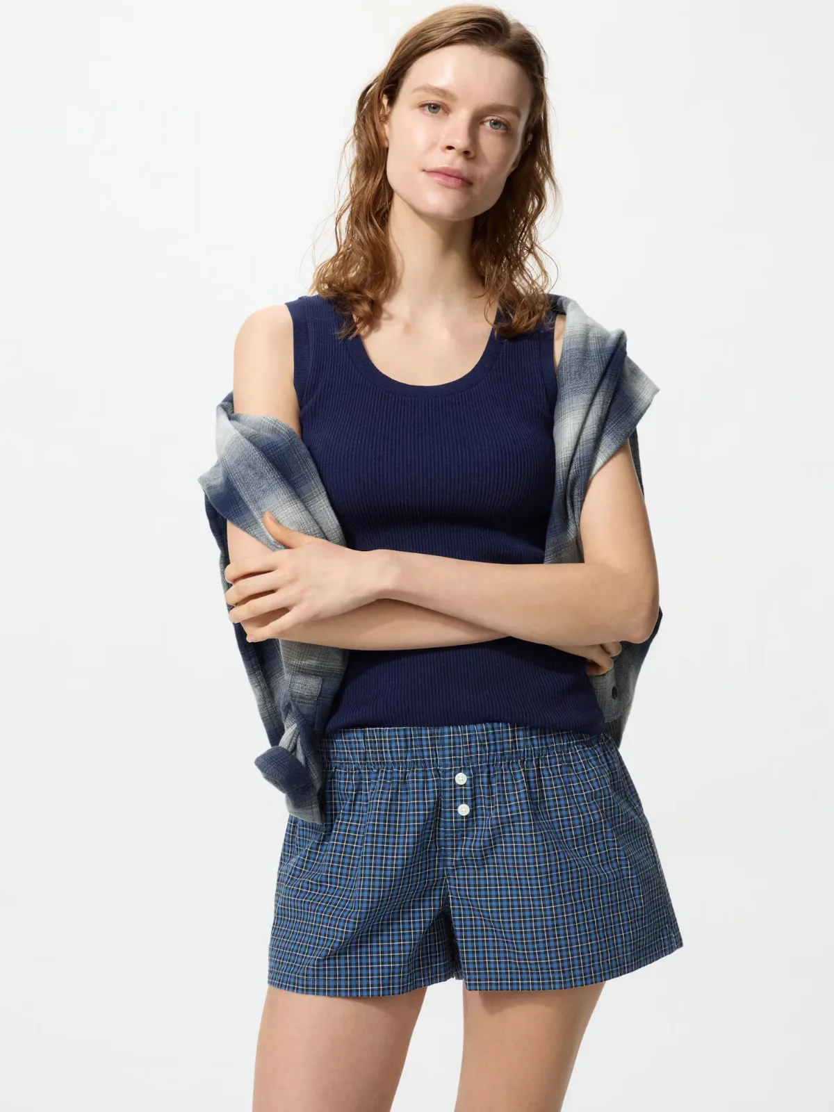 Cotton Boxer Easy Shorts Check by UNIQLO