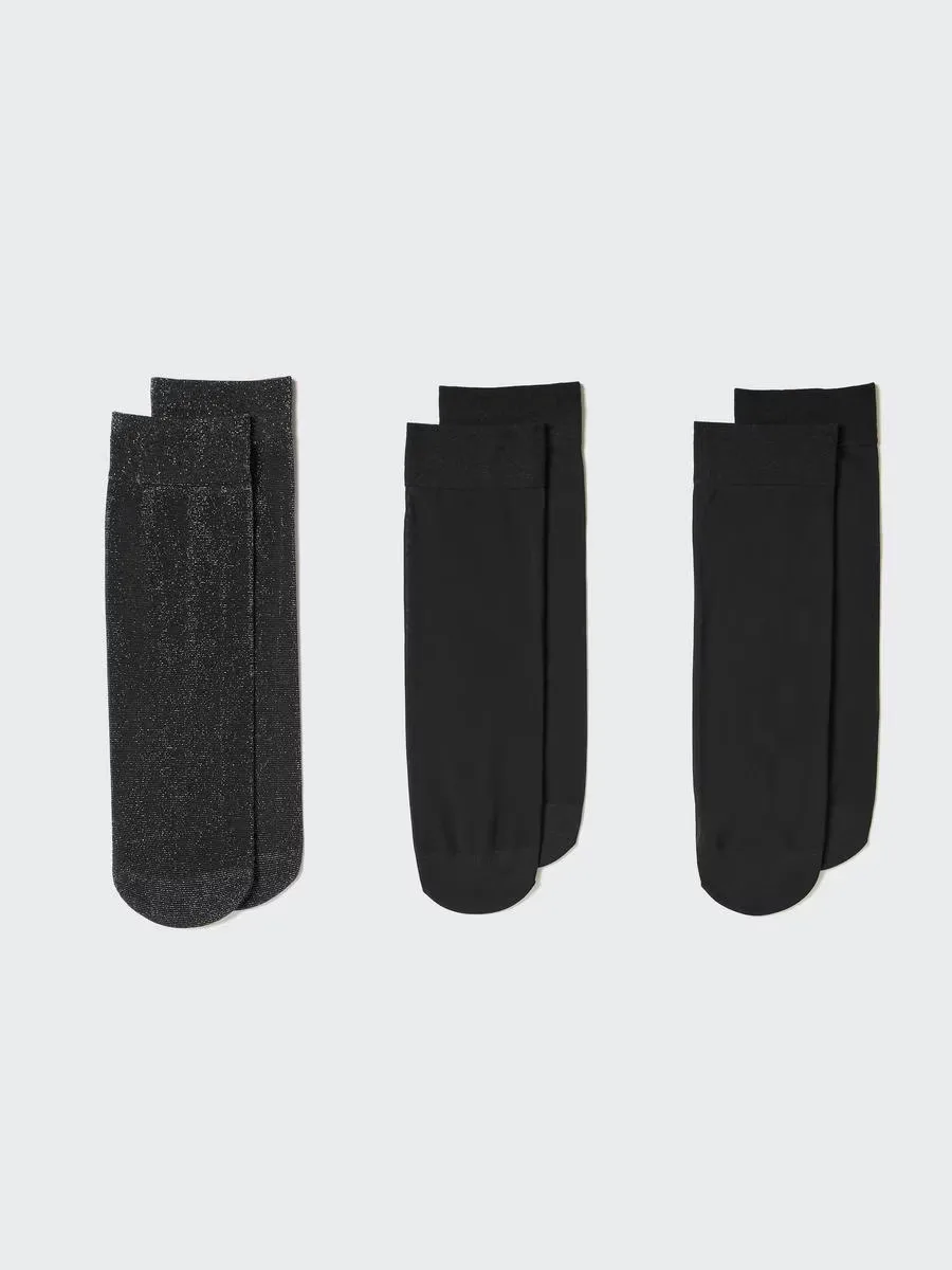 Regular Socks 3 Pairs Crew Sheer Glitter