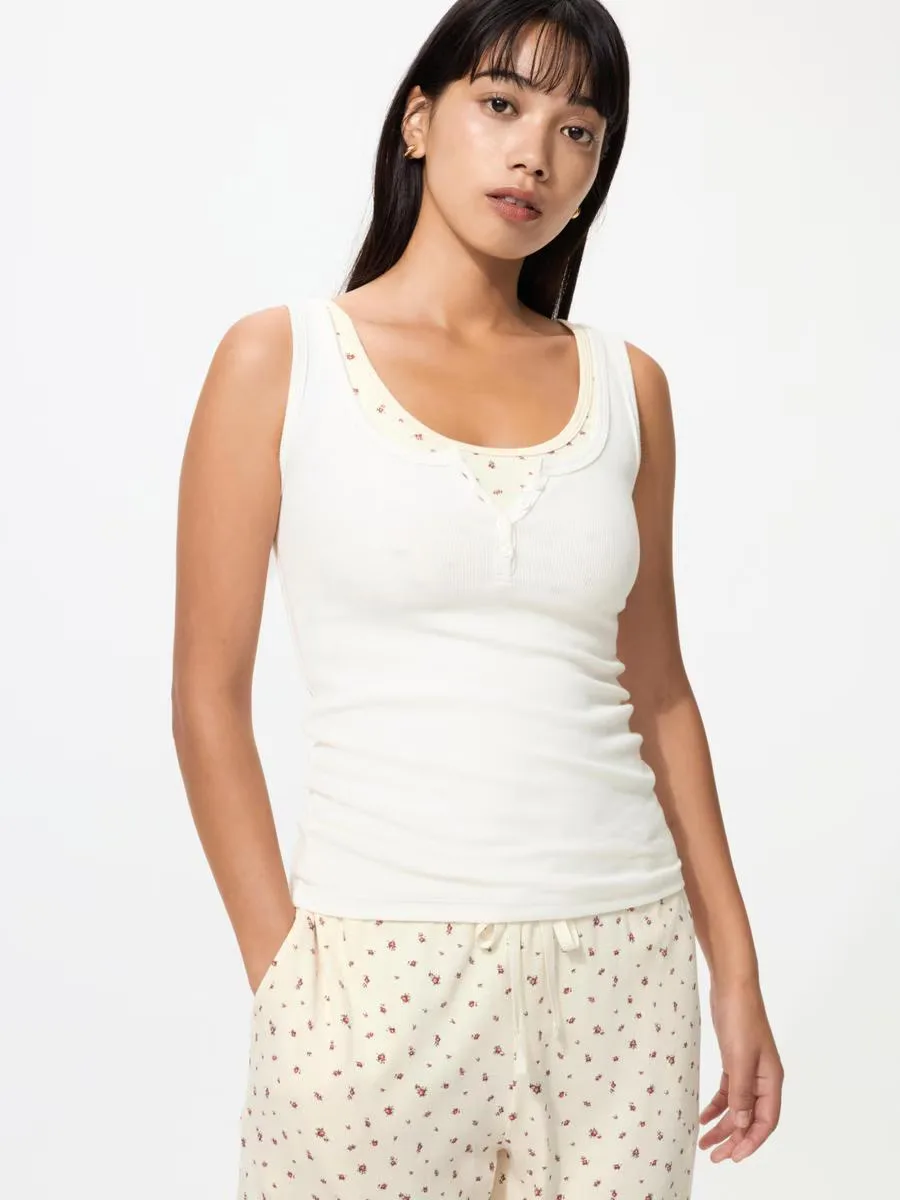 Henley Neck Sleeveless Top by UNIQLO