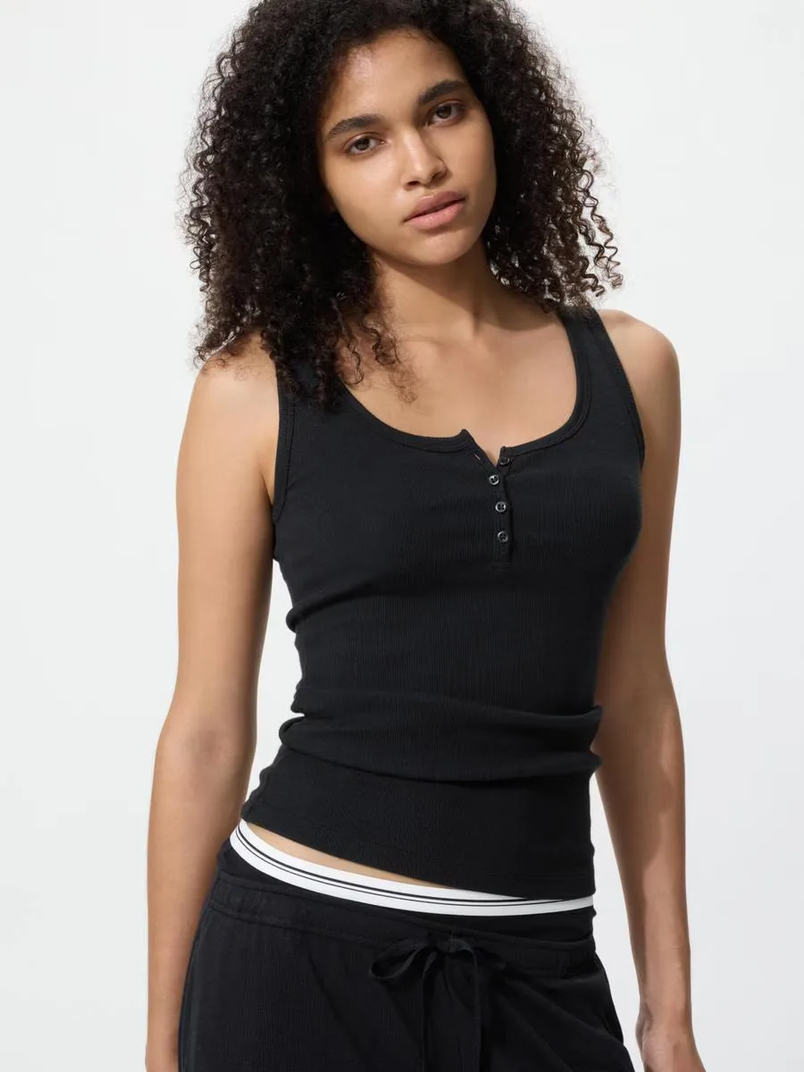 Henley Neck Sleeveless Top by UNIQLO