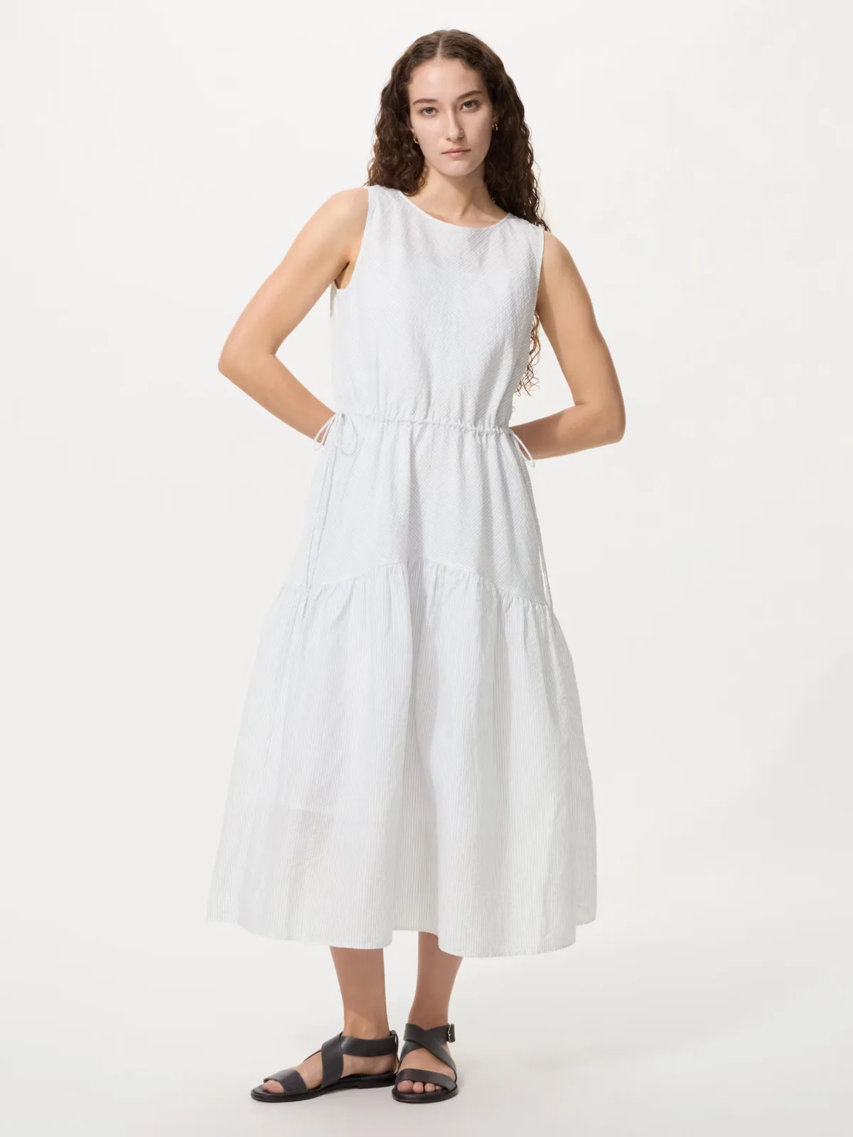 Linen Blend Tiered Dress Stripe by UNIQLO