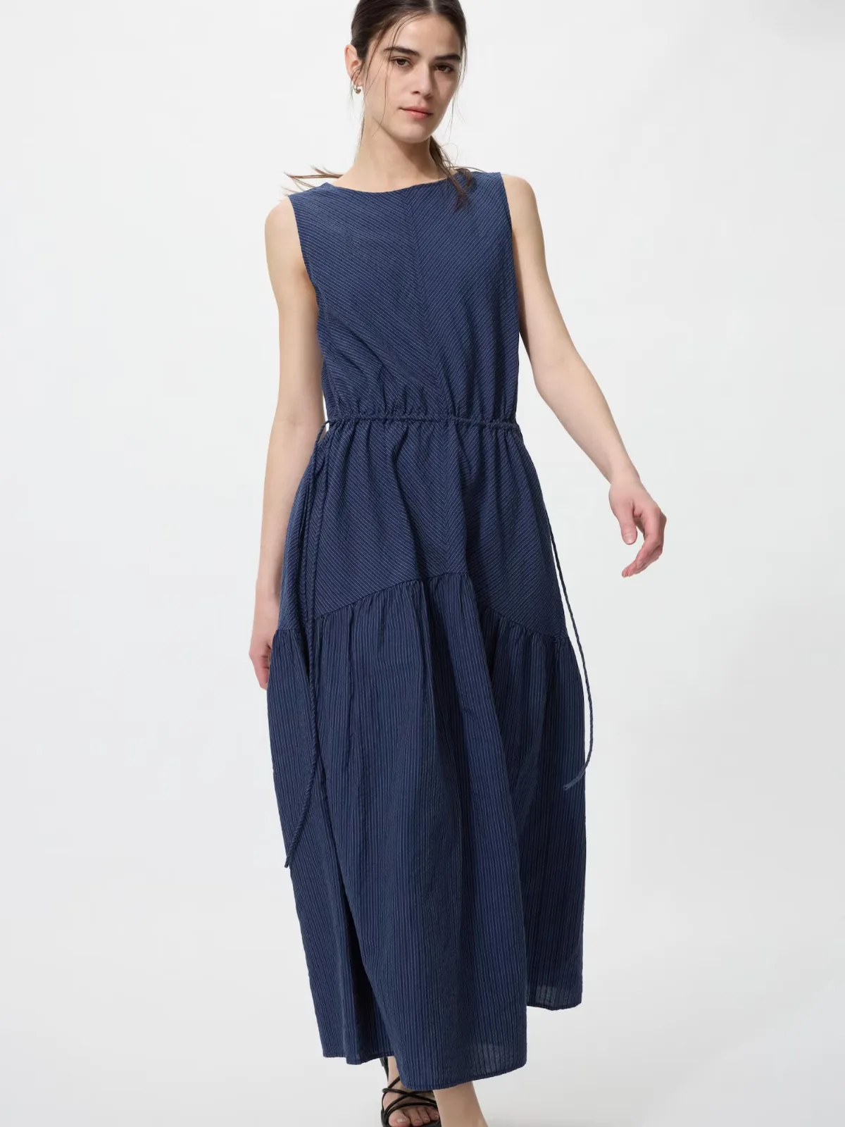 Linen Blend Tiered Dress Stripe