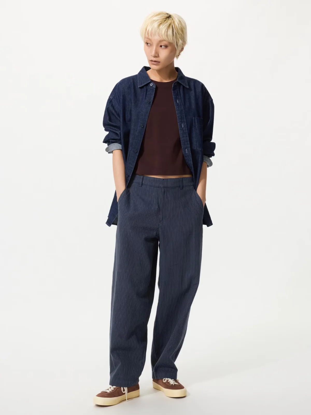 Linen Cotton Tapered Pants Striped by UNIQLO