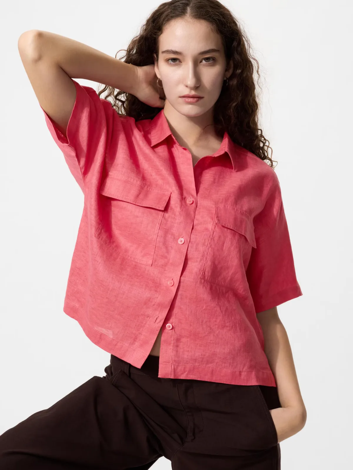 Premium Linen Skipper Boxy Shirt Short Sleeve, 100% Linen by UNIQLO