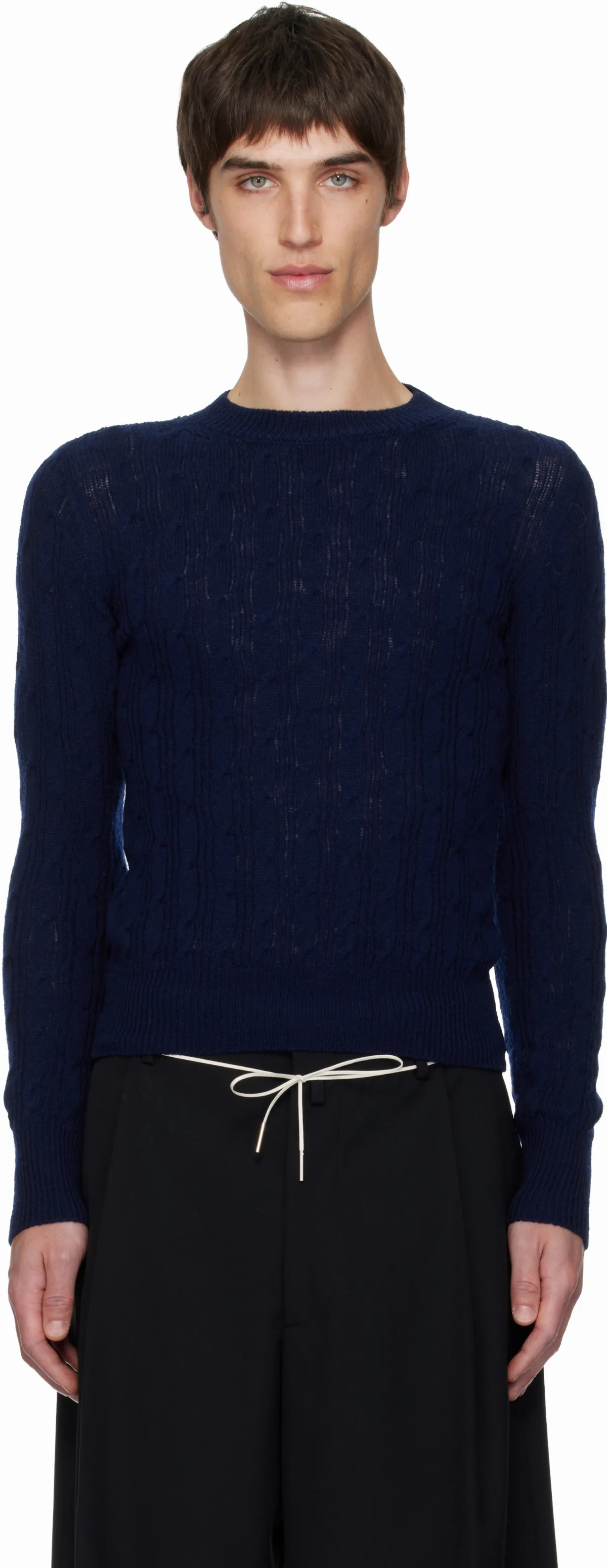 Navy Cable-Knit Sweater by Dries Van Noten