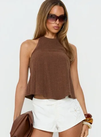 Aquaria Halter Linen Blend Top by Princess Polly Lower Impact