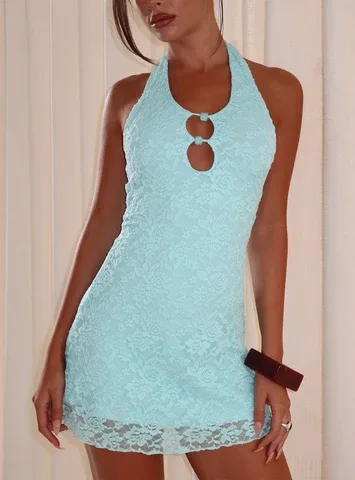 Sky Halter Cut Out Mini Dress by Princess Polly Lower Impact