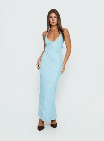 Adesta Frill Halter Maxi Dress