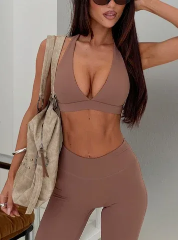In Motion Active Plunge Halter Crop Top by Princess Polly Lower Impact