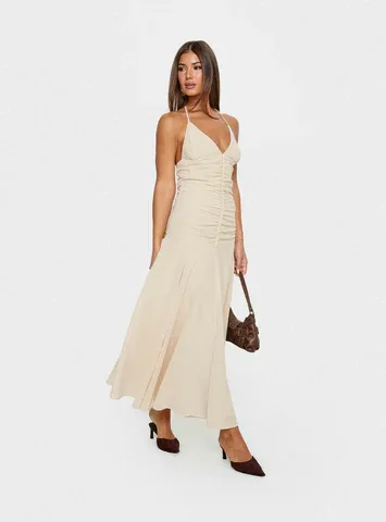 Carlisla Ruched Halter Maxi Dress by Princess Polly